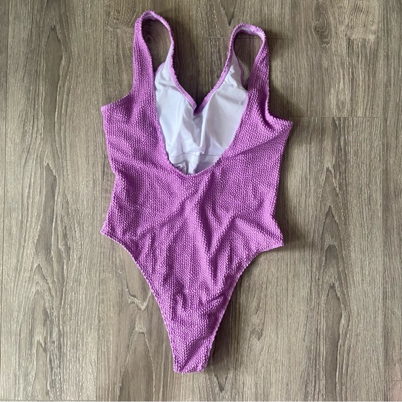 Brand New One-Piece Ribbed Purple Swimsuit - Picture 5 of 7
